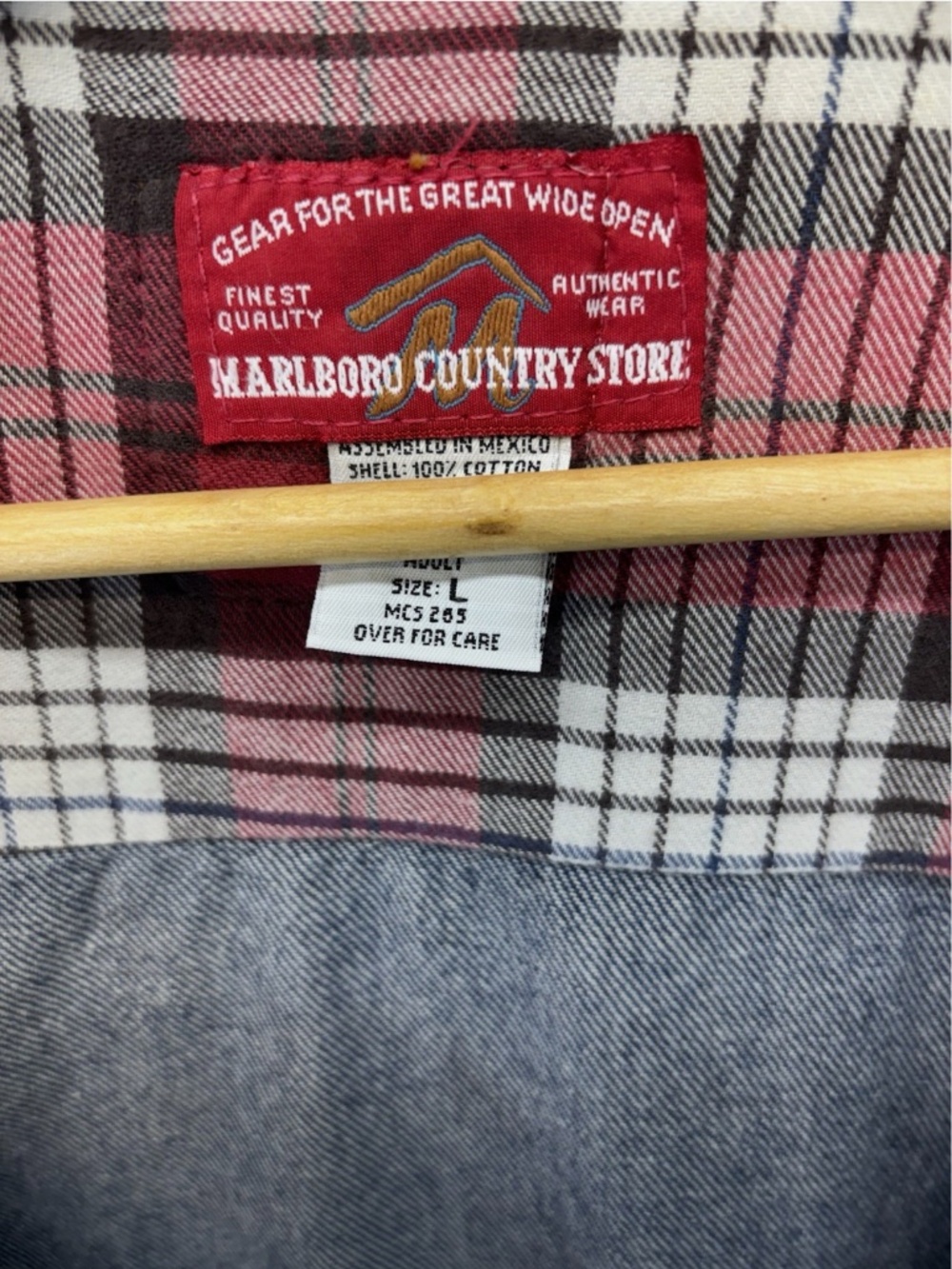 Vintage 90s Marlboro Country Store Denim Jean Jacket Leather Collar Mens Large - Picture 6 of 8
